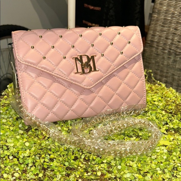 Badgley Mischka Crossbody with Diamond Quilting & Round Gold Studs Blush - Picture 1 of 8